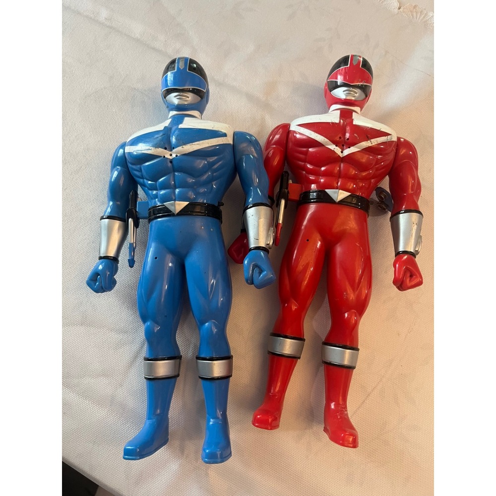 Vintage Power Rangers Time Force Red and Blue Ranger Action Figures Lot of 2 12"